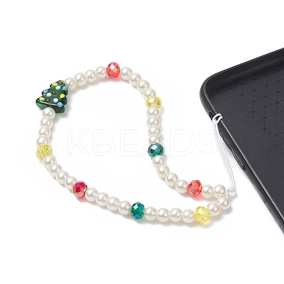 Christmas Glass Pearl Beaded Mobile Straps HJEW-TA00008-1