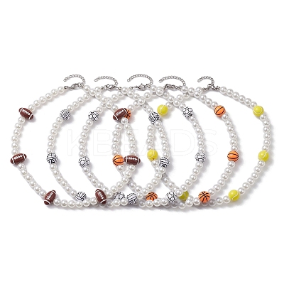 Plastic Imitation Pearl with Acrylic Sports Ball Beaded Necklaces for Women NJEW-JN04660-1