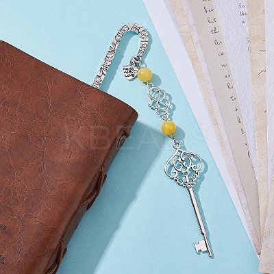 Mother's Day Key & Infinity Love Heart Pendant Bookmark with Natural Malaysia Jade AJEW-JK00259-03-1