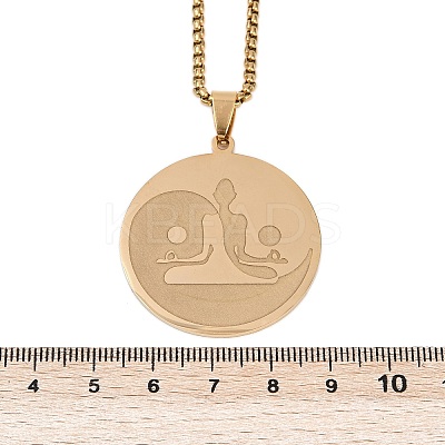 201 Stainless Steel Flat Round Buddhist Meditation Yoga Pendant Necklaces NJEW-K283-33G-1