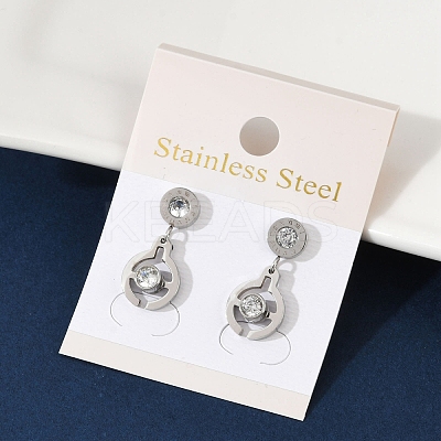 Flat Round 304 Stainless Steel Micro Pave Clear Cubic Zirconia Dangle Stud Earrings EJEW-Z089-28P-1