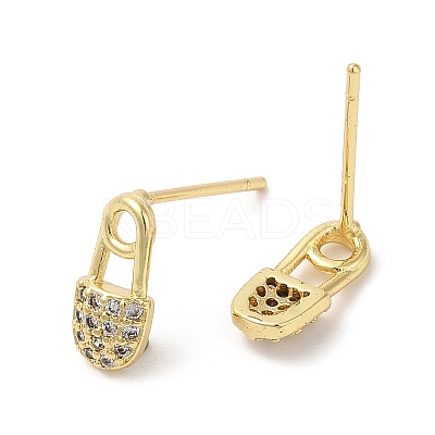 Rack Plating Brass Safety Pin Stud Earrings with Cubic Zirconia EJEW-D061-36G-1