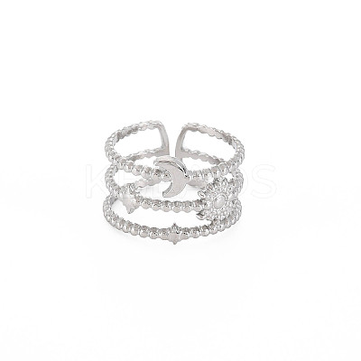 Non-Tarnish 304 Stainless Steel Sun and Moon Open Cuff Ring for Women X-RJEW-S405-152P-1