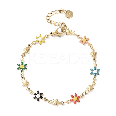 Flower & Star 304 Stainless Steel Link Bracelets for Women BJEW-F524-06B-G-1