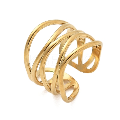 304 Stainless Steel Multilayer Open Cuff Rings for Women RJEW-Z077-01G-02-1