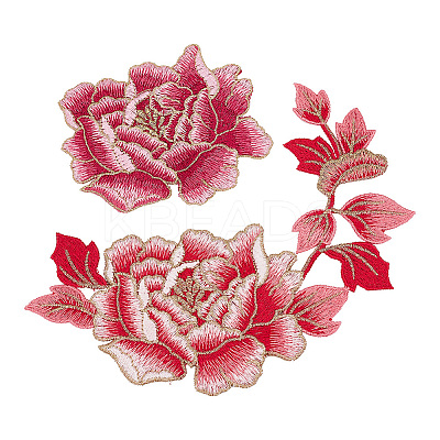 2Pcs 2 Style Peony Polyester Embroidery Sew on Clothing Patches PATC-NB0001-11D-1