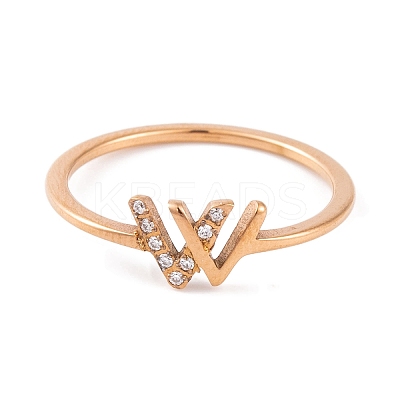 PVD Vacuum Plating 304 Stainless Steel Letter W Finger Ring for Women RJEW-C086-07-RG-1