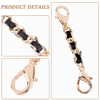 1Pc Black PU Leather Alloy Crub Chain Purse Strap Extenders for Purse Making PURS-CL0001-10B-1