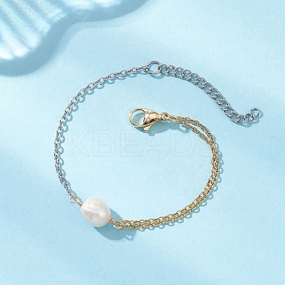 Natural Cultured Freshwater Pearl Beads Link Bracelets BJEW-JB12866-1