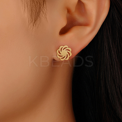 Elegant Vintage Gold Plated 201 Stainless Steel Flower Stud Earrings for Women GU7632-1-1