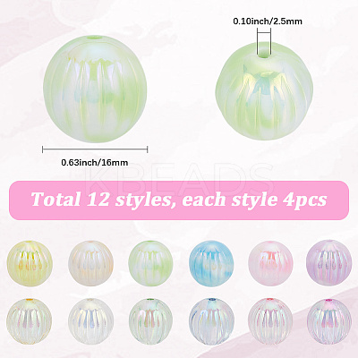 48Pcs 12 Styles UV Plating Acrylic Beads OACR-SC0002-19-1