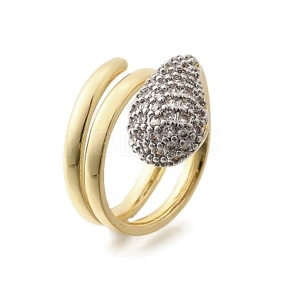 Brass Micro Pave Clear Cubic Zirconia Cuff Rings for Women RJEW-G347-15GP-1