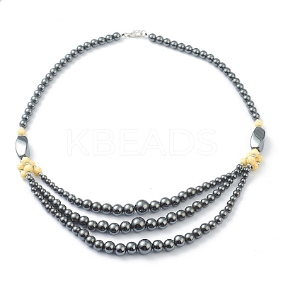Non-Magnetic Synthetic Hematite & Turquoise Beades 3 Layer Necklaces NJEW-J058-01B-02-1