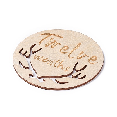 Flat Round Wood Cabochons with Month WOOD-XCP0001-44-1
