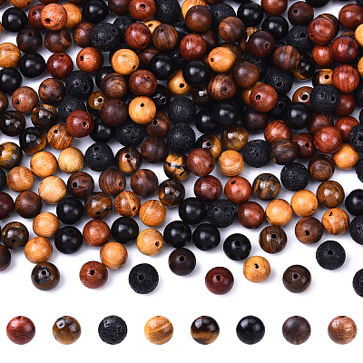 270Pcs 6 Styles Natural Waxed Wooden Beads WOOD-YW0001-51-1