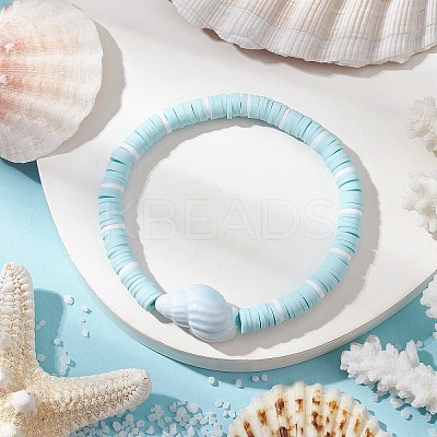 Flat Round Handmade Polymer Clay Heishi Beaded Stretch Bracelets BJEW-JB11711-01-1