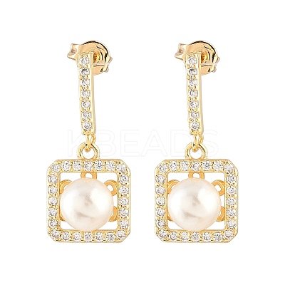 Square Brass Micro Pave Clear Cubic Zirconia Dangle Stud Earrings EJEW-C172-05G-1