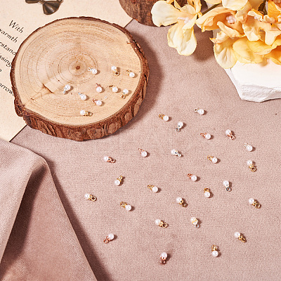 40Pcs 4 Colors Brass ABS Imitation Pearl Pendants KK-TA0001-73-1