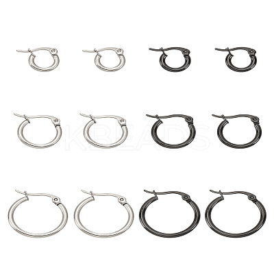 6 Pairs 6 Style Stainless Steel Ring Hoop Earrings for Women EJEW-LP0001-41-1
