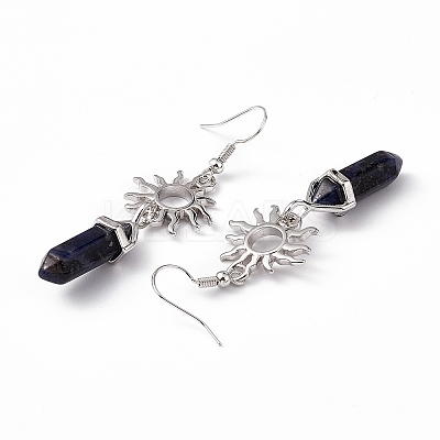 Natural Sodalite Bullet with Sun Dangle Earrings EJEW-I276-01P-04-1