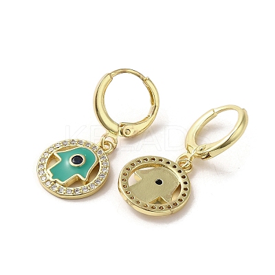 Hamsa Hand Real 18K Gold Plated Brass Dangle Leverback Earrings EJEW-Q797-10G-02-1