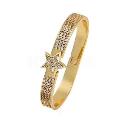 Rack Plating Brass Micro Pave Cubic Zirconia Hinged Bangles BJEW-H624-06A-G-1