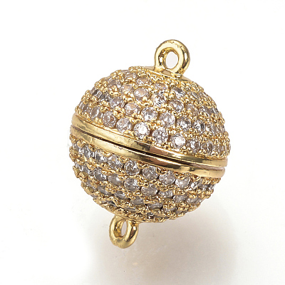 Brass Micro Pave Cubic Zirconia Magnetic Clasps with Loops ZIRC-S058-04G-12mm-1