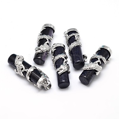 Column with Dragon Platinum Plated Brass Synthetic Blue Goldstone Pendants G-F228-23I-RS-1
