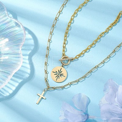 Iron Cable Chain & Paperclip Chain Double Layer Necklaces NJEW-JN04961-1