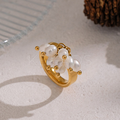 304 Stainless Steel with Natural Freshwater Pearl Finger Rings for Women AG0795-1