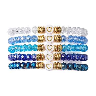 5Pcs Glass & Brass & Acrylic Beaded Stretch Bracelets Set BJEW-JB09677-01-1
