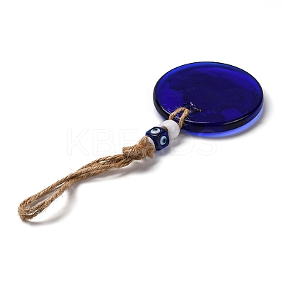 Flat Round with Evil Eye Lampwork Pendant Decoration HJEW-Z005-01E-1
