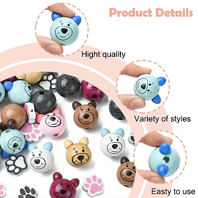 40Pcs 10 Styles Natural Wooden Beads WOOD-FS0001-35-1