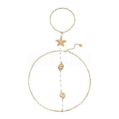 Ocean Alloy & Iron Starfish Shell Shape Back Chain Necklaces for Backless Dress with Imitation Pearl WG9F3AC-01-1