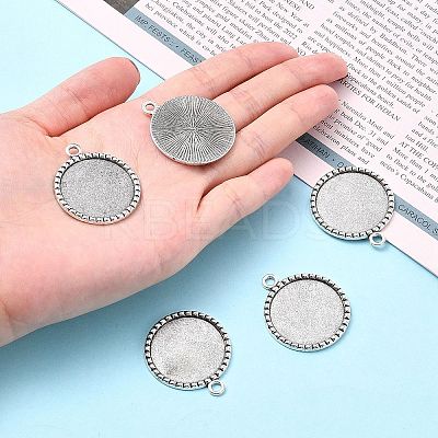 Tibetan Style Antique Silver Alloy Flat Round Pendant Cabochon Settings LS-TIBEP-M022-38AS-1
