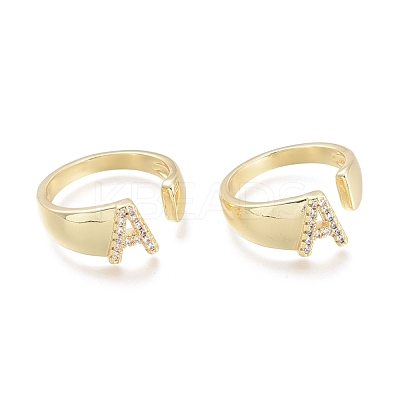 Brass Micro Pave Clear Cubic Zirconia Cuff Rings X-RJEW-F103-13A-G-1