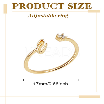 1Pc Letter Brass Rhinestone Open Cuff Rings for Women AJEW-LP0004-47E-G-1