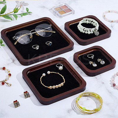 4Pcs 4 Styles Square Wood Display Trays for Rings Earrings Bracelets ODIS-PH0009-26-1