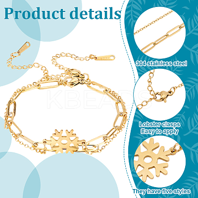 5 sets 5 styles 304 Stainless Steel Paperclip Chains & Cable Chain Bracelet Sets BJEW-PH0004-43-1