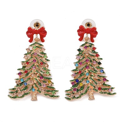 Bowknot Christmas Tree Alloy Colorful Rhinestone & Enamel Dangle Stud Earrings for Women EJEW-L203-11KCG-1