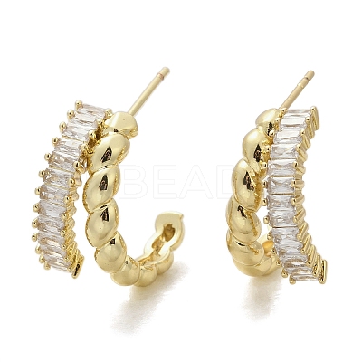 Twist Brass Micro Pave Cubic Zirconia Stud Earrings EJEW-M082-16G-02-1