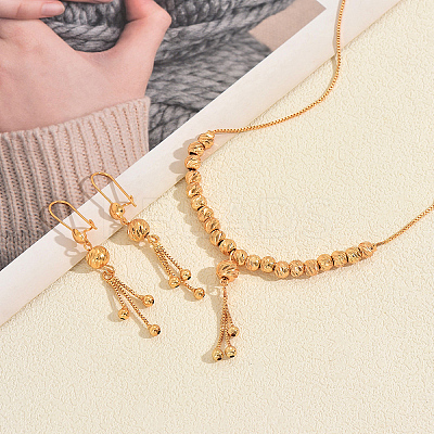 Vintage Brass Round Beaded Tassel Necklace & Earrings for Women BM2908-1