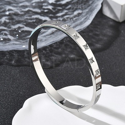 304 Stainless Steel Cubic Zirconia Himged Bangles for Women BJEW-F506-01P-1