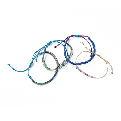 4Pcs 4 Style Alloy & Glass Braided Bead Bracelets Set BJEW-B065-09E-1