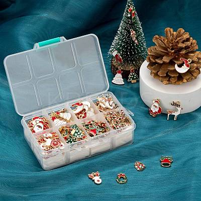 120Pcs 12 Style Light Gold Christmas Theme Alloy Enamel Pendants ENAM-LS0001-55-1