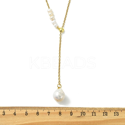Adjustable Natural Baroque Keshi Pearl Oval Tassel Y Necklaces NJEW-JN06060-1