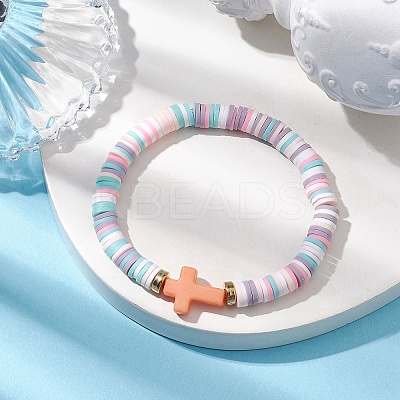 Handmade Polymer Clay Beaded Stretch Bracelets BJEW-JB10600-1