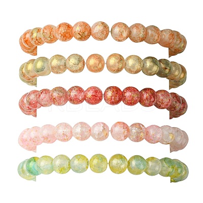 5Pcs 5 Color Crackle Glass Round Beaded Stretch Bracelets Set BJEW-JB09695-02-1