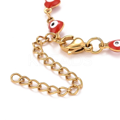 Enamel Heart with Evil Eye Link Chains Bracelet BJEW-P271-07G-1