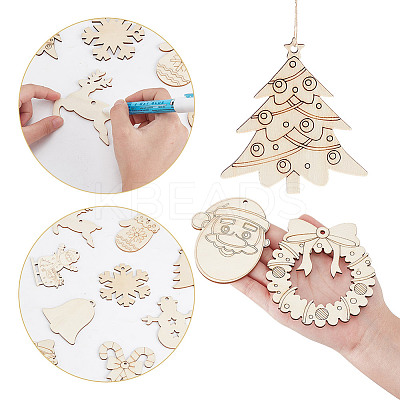 65Pcs 13 Styles Christmas Theme Wood Pendants WOOD-AR0001-40-1